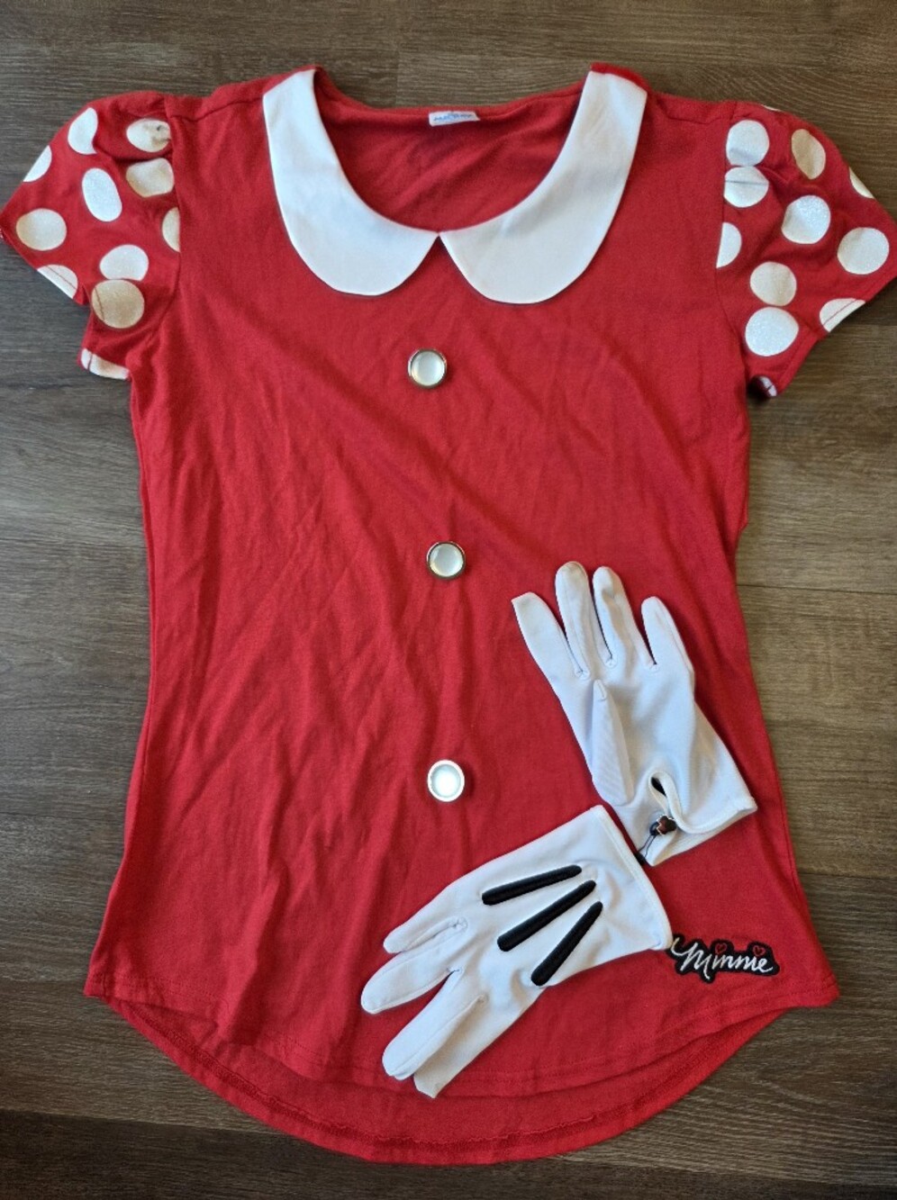 Minnie Mouse Collared Shirt Costume Top and White Gloves Womens size Medium